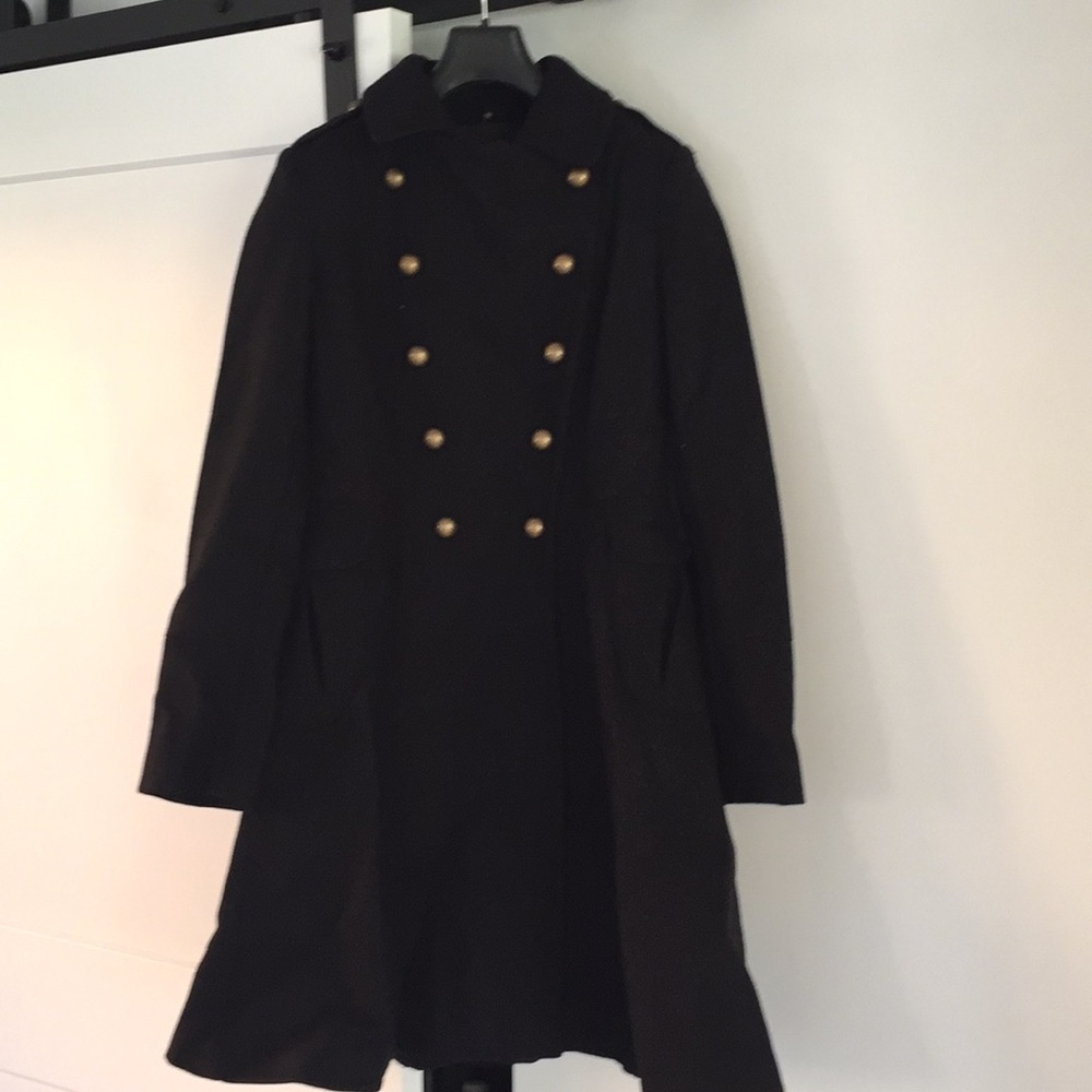 Tahari black wool pea military dress coat black 6